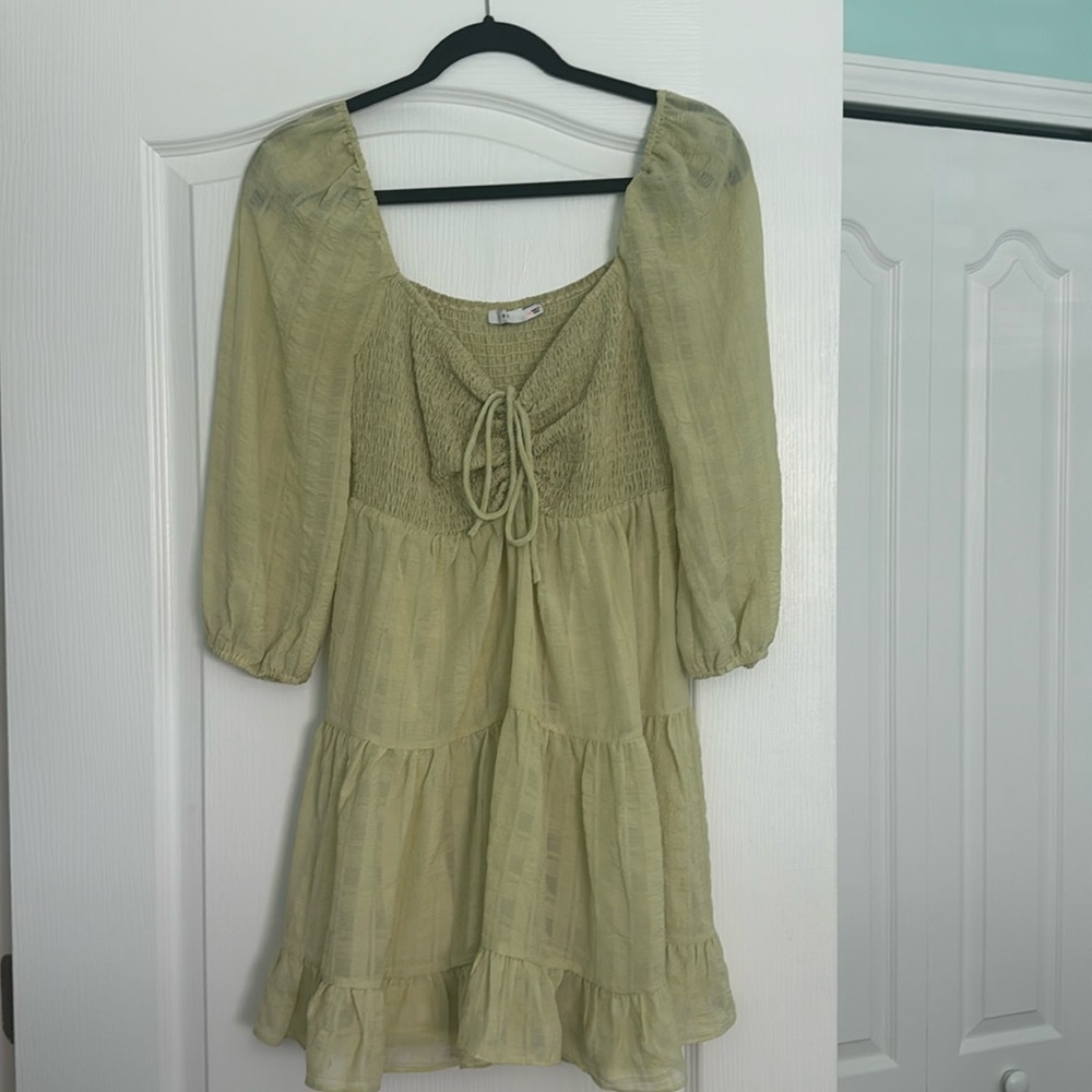 Lush Sage Green Peasant Tiered Mini Dress